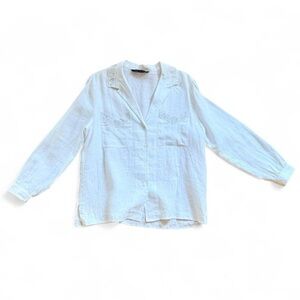 100% Linen Button Down Shirt with Embroidered Details Zara Woman Large